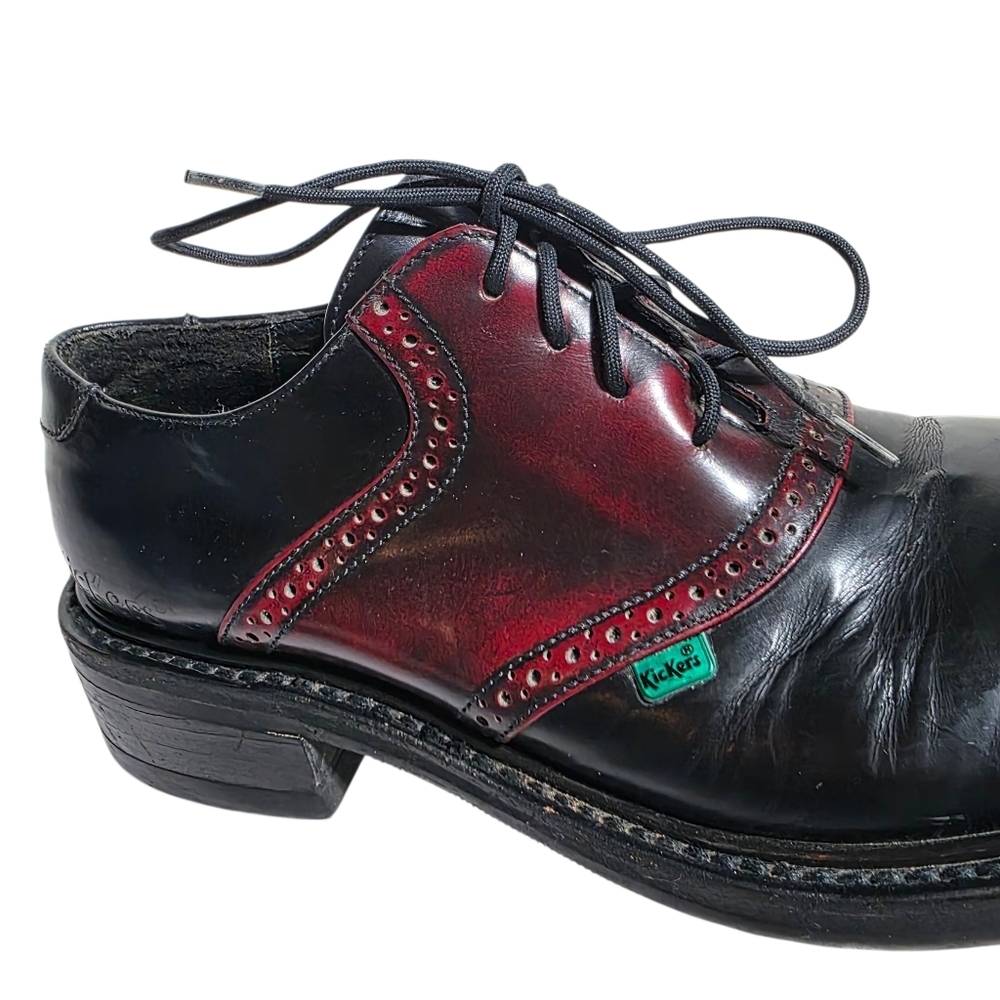 VINTAGE Y2K KICKERS LEATHER BROGUE OXFORD SHOES BLACK & OXBLOOD SZ 7.5 - Picture 6 of 10